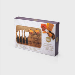 4 Piece Ceramic Cheese Set - Black With Acacia Board Mystic