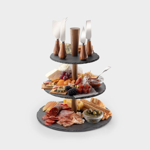 Slate Étagère & 4 Piece Acacia Cheese Knife Set