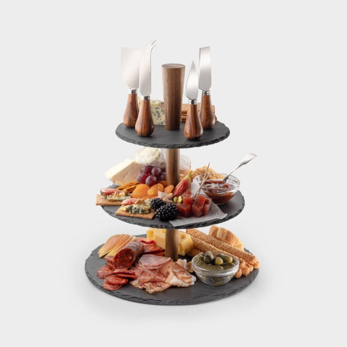 Slate Étagère & 4 Piece Acacia Cheese Knife Set - Image 1