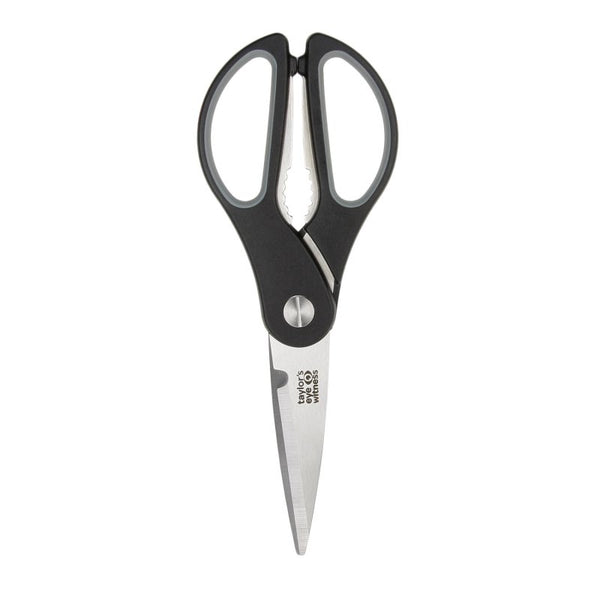Black/Grey 23cm kitchen shears with micro serrated blades, soft grip, stainless steel, dishwasher safe – Keans Claremorris