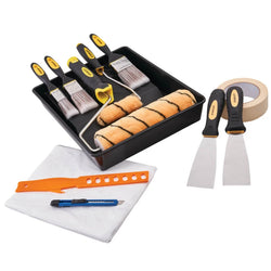 Stanley 14pc Decorators Roller Tray and Paint Brush Set with masking tape, dust sheet, knives – available at Keans