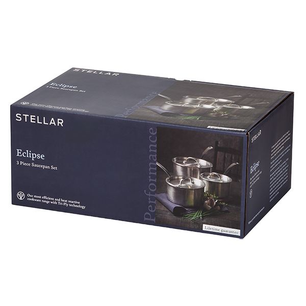 Stellar Eclipse 3 Piece Saucepan Set with lids, durable cookware by Keans Claremorris, ideal for versatile kitchen use