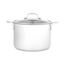 Stellar 26cm 8L stainless steel stockpot with glass lid, even heat base, cast handles, induction & oven safe – Keans