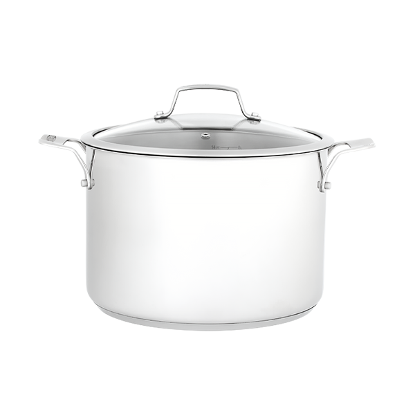 Stellar 26cm 8L stainless steel stockpot with glass lid, even heat base, cast handles, induction & oven safe – Keans
