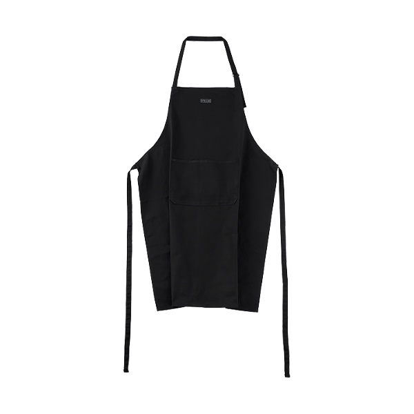 Black 88cm cotton apron with adjustable neck strap and pockets, durable and machine washable – Stellar Textiles at Keans
