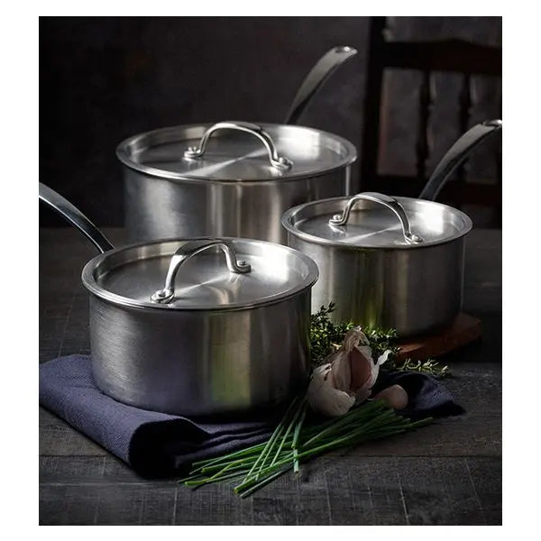 Stellar Eclipse 3 Piece Saucepan Set with lids, durable cookware by Keans Claremorris, ideal for versatile cooking tasks.