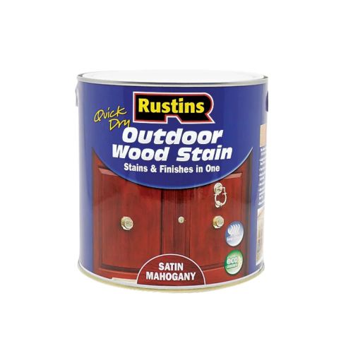 Rustins Woodstain Mahogany 250ml, quick-dry, water-based outdoor wood stain with UV protection, satin finish – Keans
