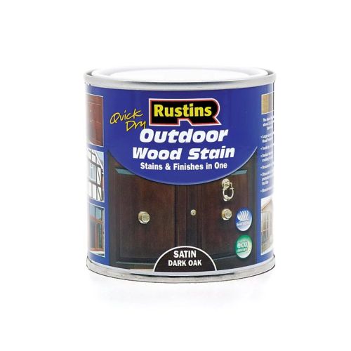 Rustins Woodstain Satin Dark Oak 250ml, quick-dry, weather-resistant outdoor wood stain with UV protection – Keans