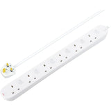 6 Socket 2M 13A Individually Switched Lead White