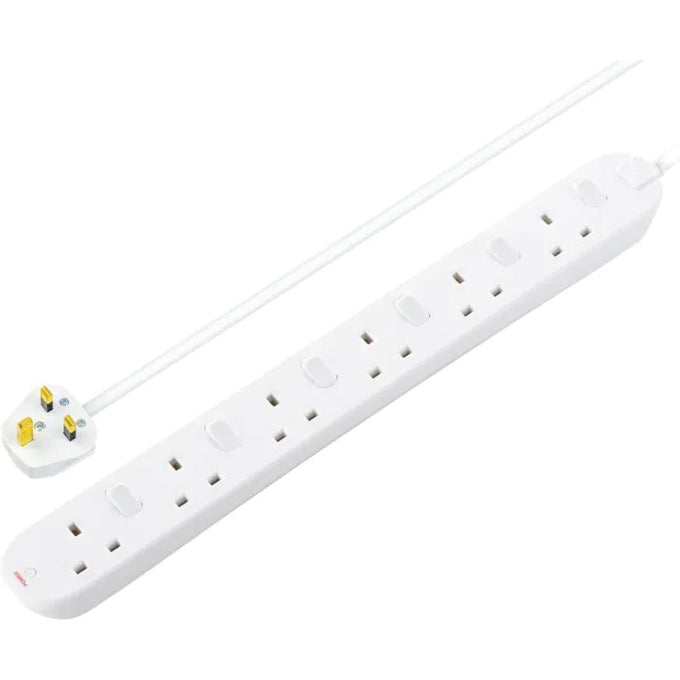 6 Socket 2M 13A Individually Switched Lead White - Image 1