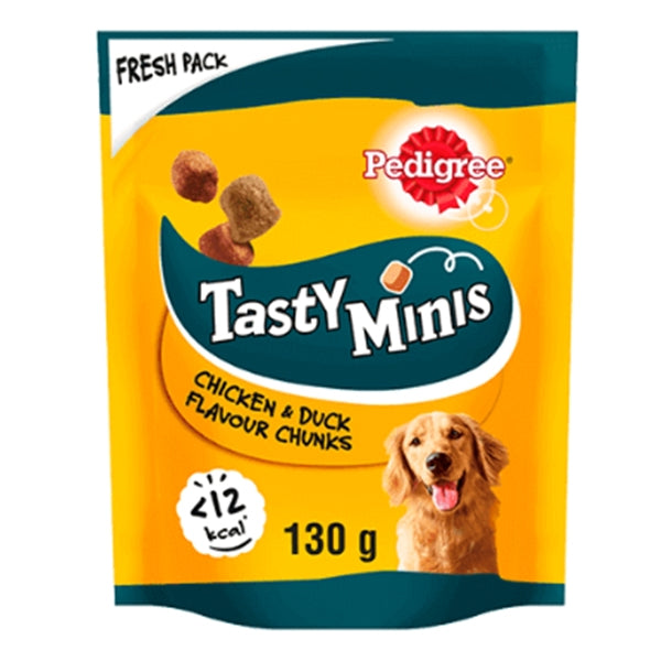 Pedigree Tasty Minis Chicken & Duck 130g dog treats with Omega 3, Vitamin E, calcium, low fat, no artificial colors - Keans