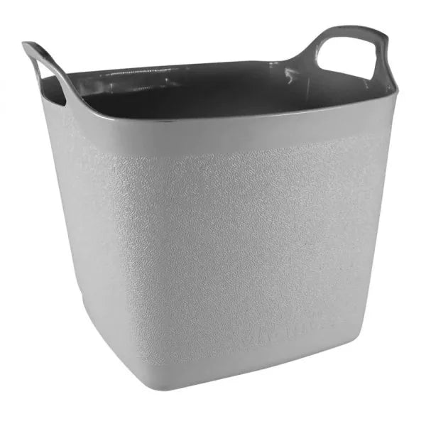 25L Kent & Stowe Square Flexi-Tub in soft grey, durable plastic with handles, ideal for garden and home use – Keans