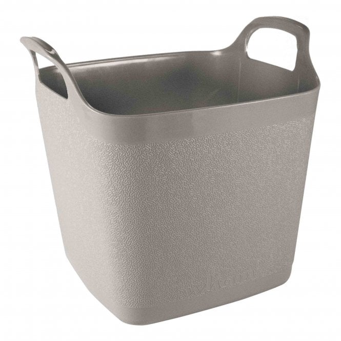 15L Square Flexi-Tub in soft grey, durable plastic, stackable with handles, ideal for storage and gardening – Keans