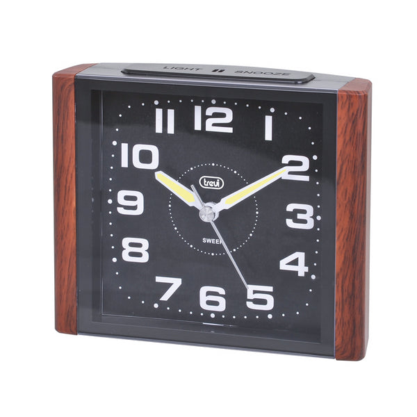 Trevi SL3095 black quartz alarm clock with LED light, silent sweep movement, large dial – available at Keans Claremorris.