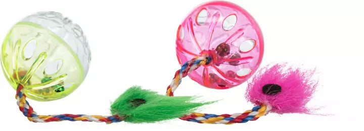 Set of 4cm rattling cat balls with tails, plastic toy with bells to engage and entertain cats – Keans Claremorris
