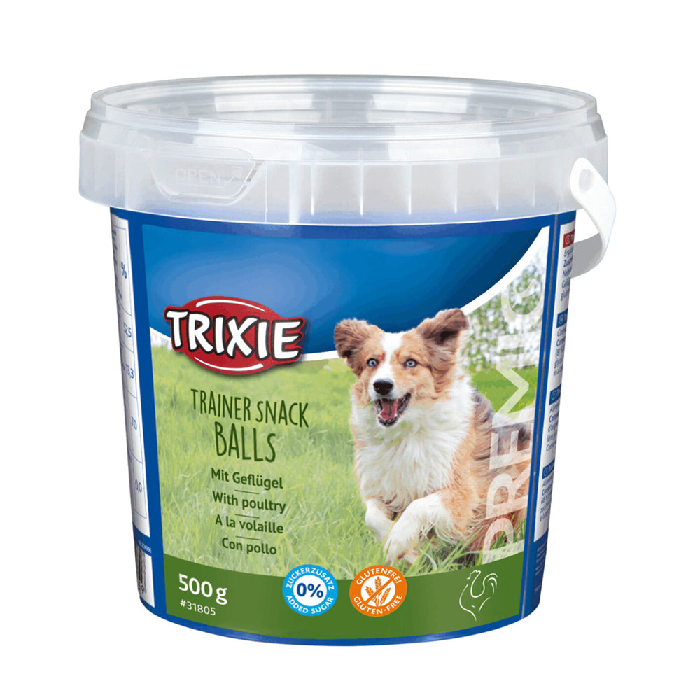Premio Trainer Snack Chicken Balls 500g, high protein dog treats with 81% chicken, gluten-free, resealable bucket - Keans
