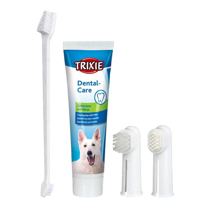 Dental Hygiene Set for Dogs with mint toothpaste, finger brush, massage brush, and dual-head toothbrush – Keans Claremorris