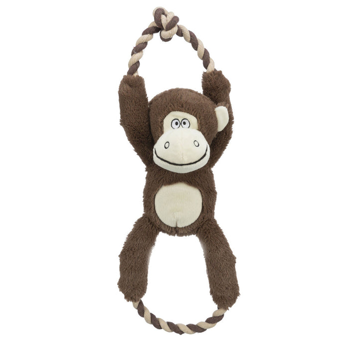 Monkey Plush Rope Dog Toy 40cm with sound, durable polyester-cotton fabric and sturdy rope by Keans Claremorris