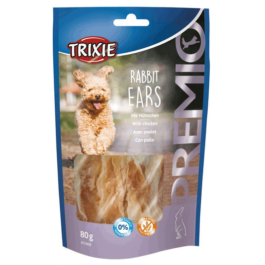 Premio Rabbit Ears dog treat with 45% rabbit ears and 43% chicken meat, 80g resealable bag - Keans Claremorris