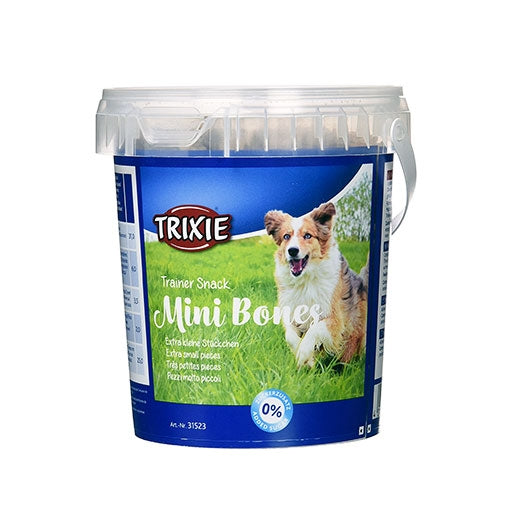 Soft Snack Trainer Mini Bones dog treats with lamb, beef, poultry, soft texture, resealable bucket, 500g - Keans Claremorris