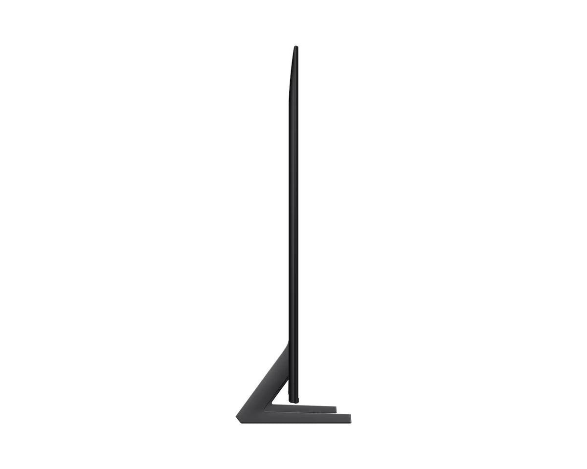 Side profile of Samsung 75" Neo QLED QN70H 4K Smart TV showing its slim design and stand.