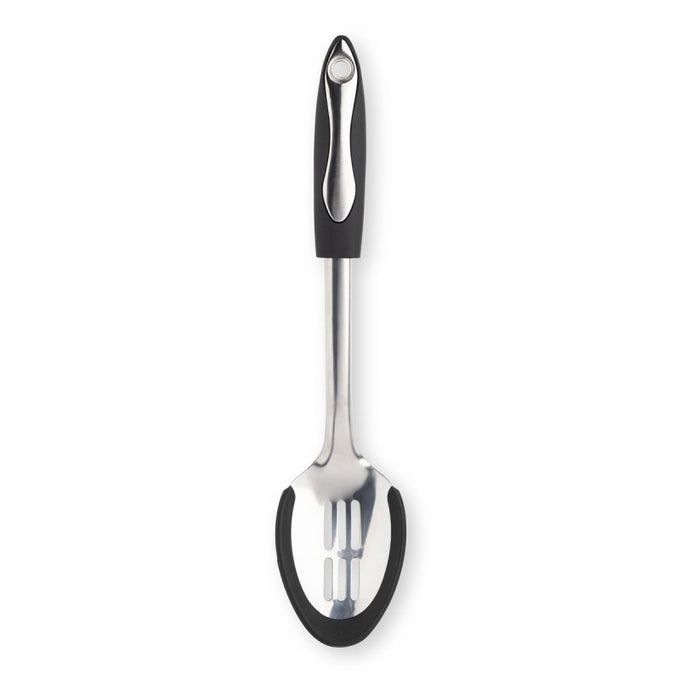 Professional non-scratch stainless steel slotted spoon with soft grip, silicone edge, 35cm, dishwasher safe – Keans
