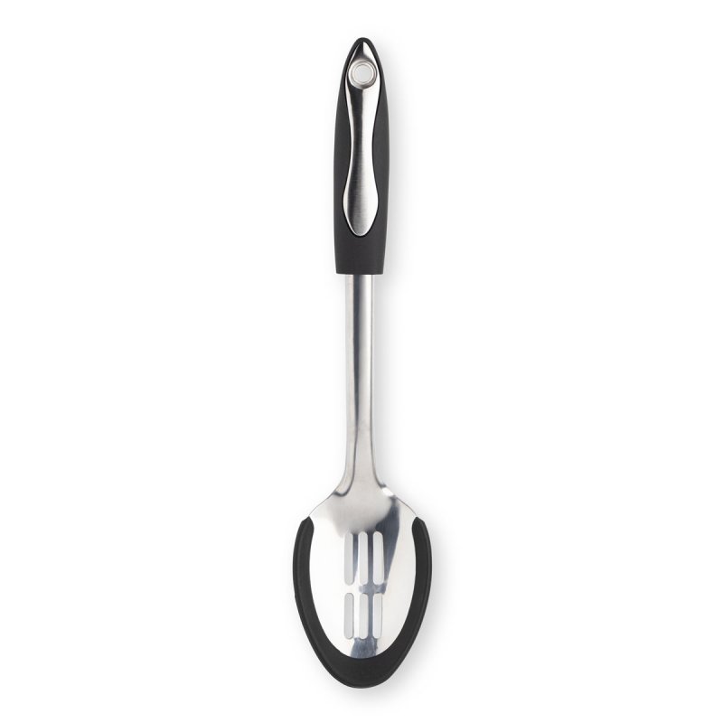 Professional non-scratch stainless steel slotted spoon with soft grip, silicone edge, 35cm, dishwasher safe – Keans