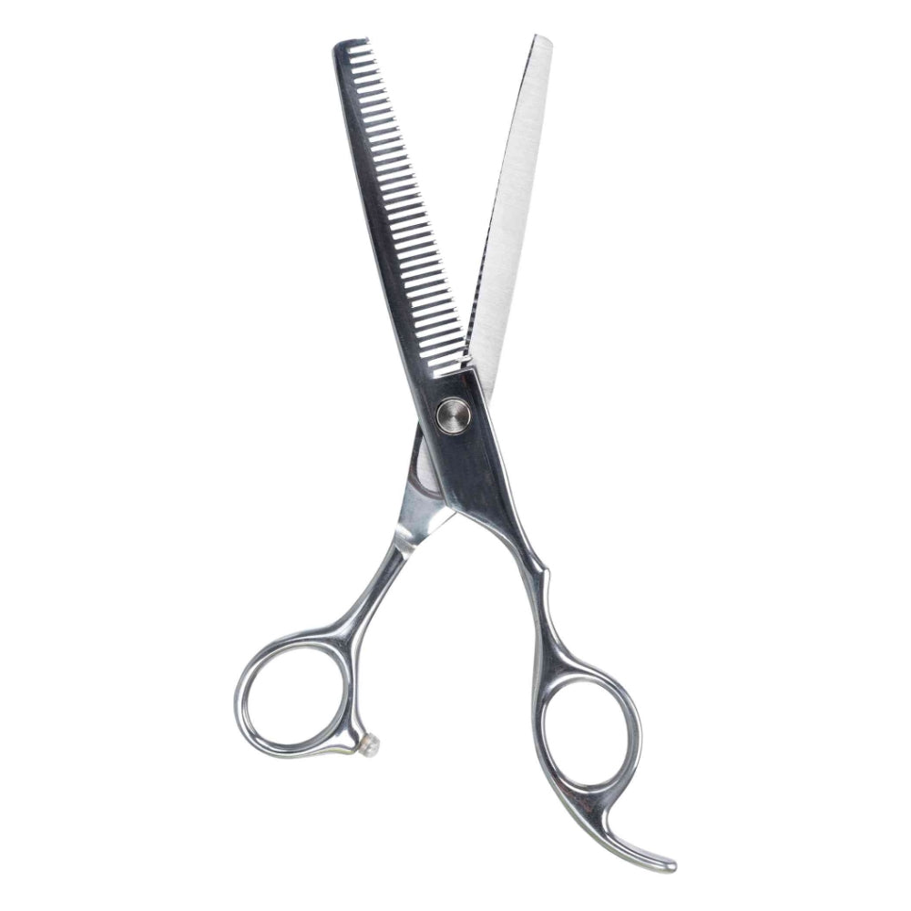 Professional 18cm stainless steel thinning scissors for cats & dogs with adjustable screw and soft rubber stoppers – Keans