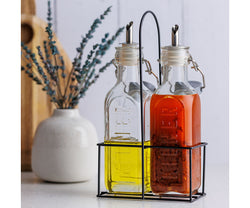 Kilner Set Of 2 Oil Bottles & Metal Rack 0.3 Litre