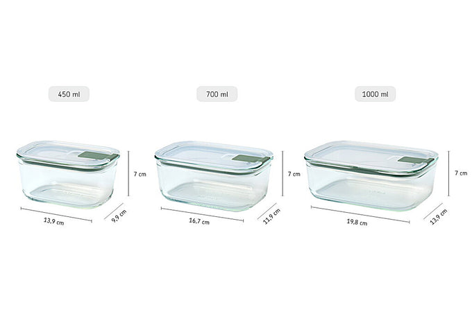 Mepal Easy Clip Rectangular Glass Storage Basin with airtight lid – durable, leak-proof food container | Keans Claremorris