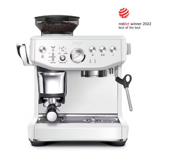 Sage Barista Express Impress espresso machine in Sea Salt White with integrated grinder, steam wand, and 2L tank – Kean’s