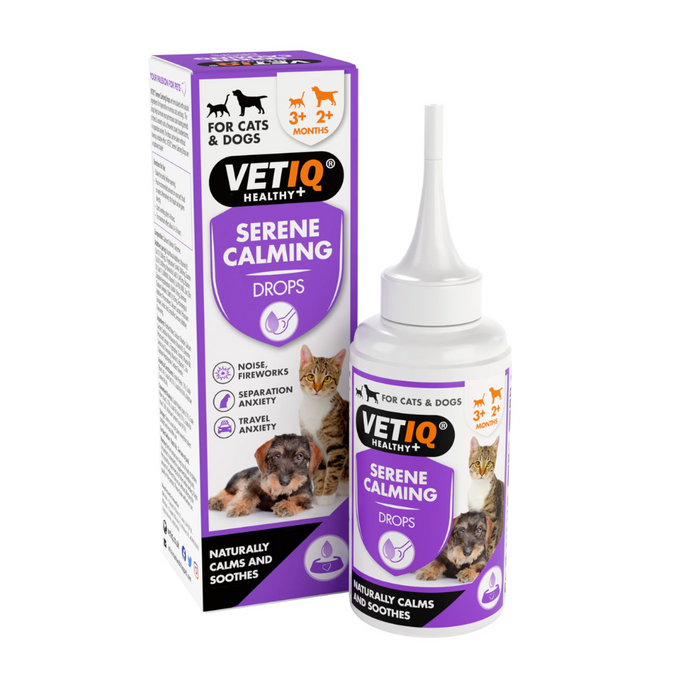 VetIQ Serene-um Calming Drops 100ml for dogs and cats, natural anxiety relief, vet recommended, Keans Claremorris.