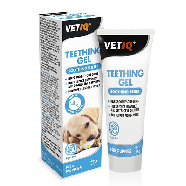 Vetiq Teething Gel for puppies 4+ weeks, soothes sore gums, reduces chewing, 50g – available at Keans Claremorris