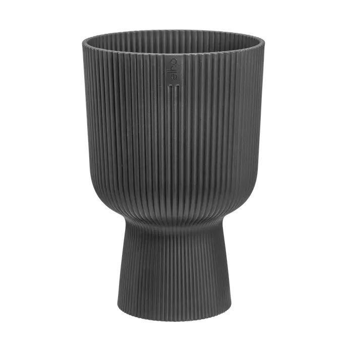 Anthracite Vibes Fold Coupe planter with vertical ribbed texture and flared base, front view.