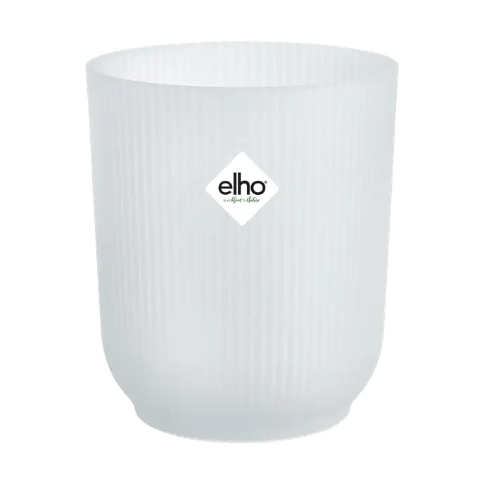 Transparent Vibes Fold Orchid High 12.5cm planter with subtle vertical ribbed texture and Elho logo on front