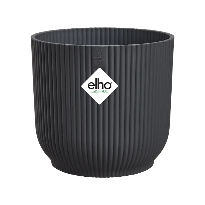 Anthracite Vibes Fold Round planter with vertical ribbed texture and a slightly rounded base