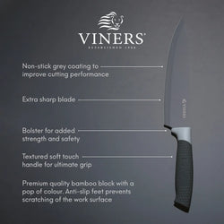 Horizon Grey 6-piece knife block set with stainless steel blades, sleek design – available at Keans Claremorris.