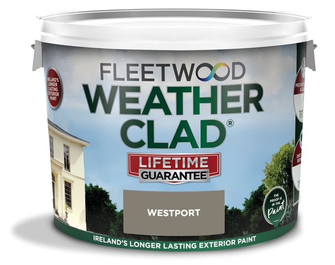 Fleetwood Weatherclad Masonry Paint 10L for exterior walls, durable weather-resistant finish – available at Keans Claremorris