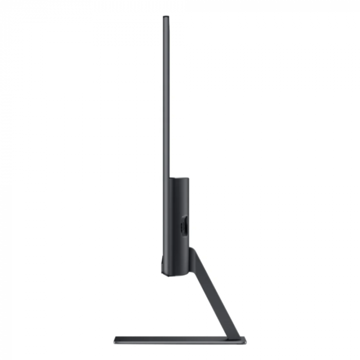 Side view of the slim Xiaomi A24i 24" FHD 100Hz black monitor on its stand