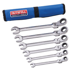 Faithfull Ratchet Combination Spanner Set in Tool Roll, 6 Piece FAISPARAT6SR