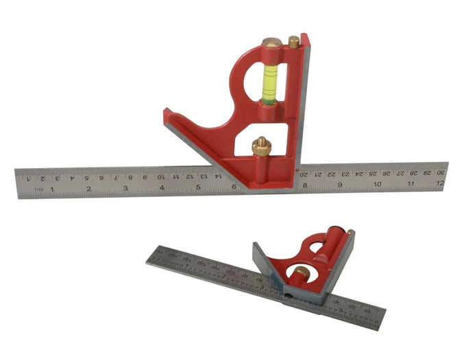 Faithfull Combination Square Twin Pack 150mm & 300mm with stainless steel rule, spirit level, marking scribe – Kean’s