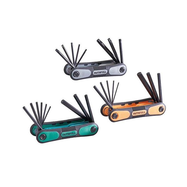 Faithfull 3 Piece Hex Key Set with Metric, A/F, and Star keys in fold-out soft grip case – Keans Claremorris