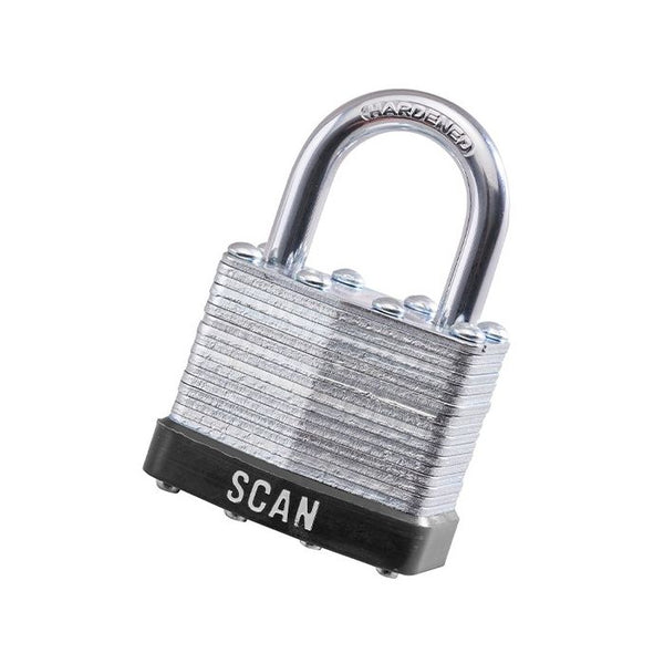 Scan 40mm Laminated Padlock twin pack with galvanized plates, hardened steel shackle, brass cylinder, safety bumper – Keans