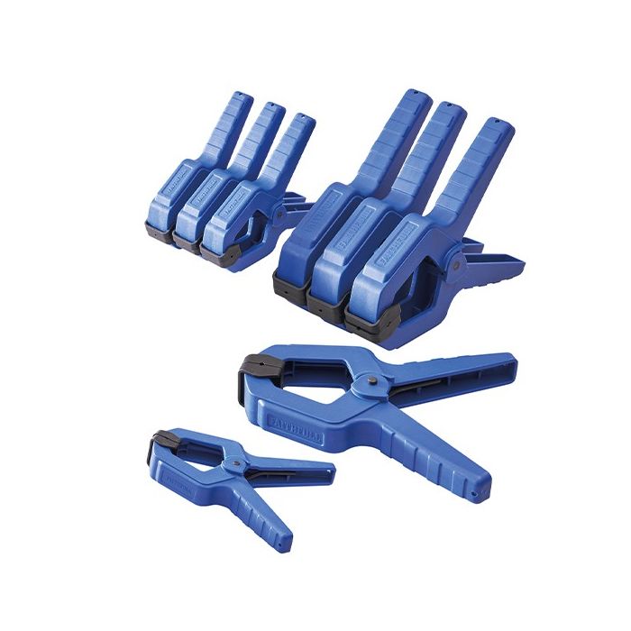 8 Piece Spring Clamp Set with durable springs, contoured grip, self-adjusting heads – high strength plastic by Keans