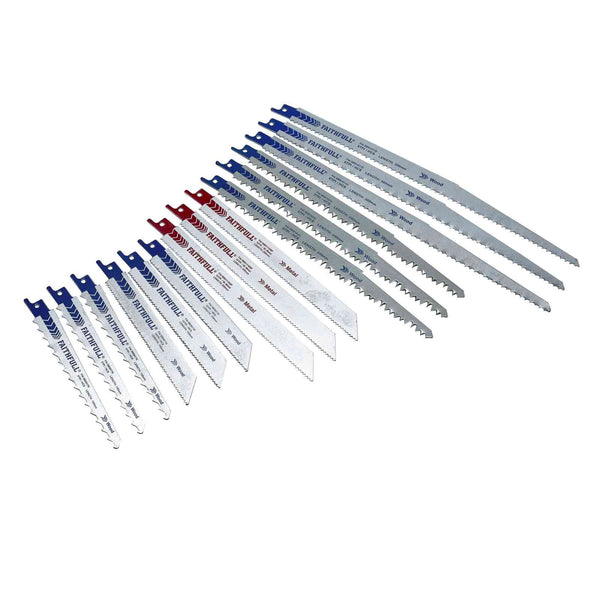 15 Piece Sabre Saw Blade Set by Faithfull, precision blades for wood and metal cutting – available at Keans Claremorris