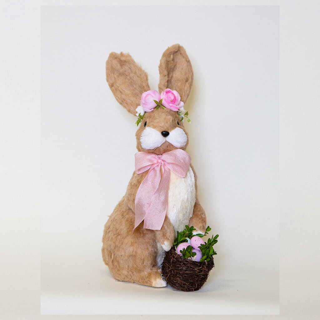 Giant rabbit  w/pink bow n egg basket 33x54cm
