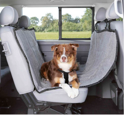 Car Seat Cover 1.45x1.60m light grey/black, polyester lamb fur look, moisture protection, belt slits for dog, Keans