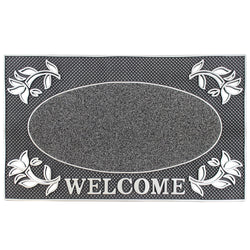 Welcome rectangular PVC pin mat with gold or silver metallic finish, raised pins for mud scraping, outdoor use - Keans