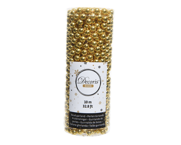 Bead Garland 8mm shiny light gold, 10m long, lightweight plastic, perfect for festive decor – Keans Claremorris