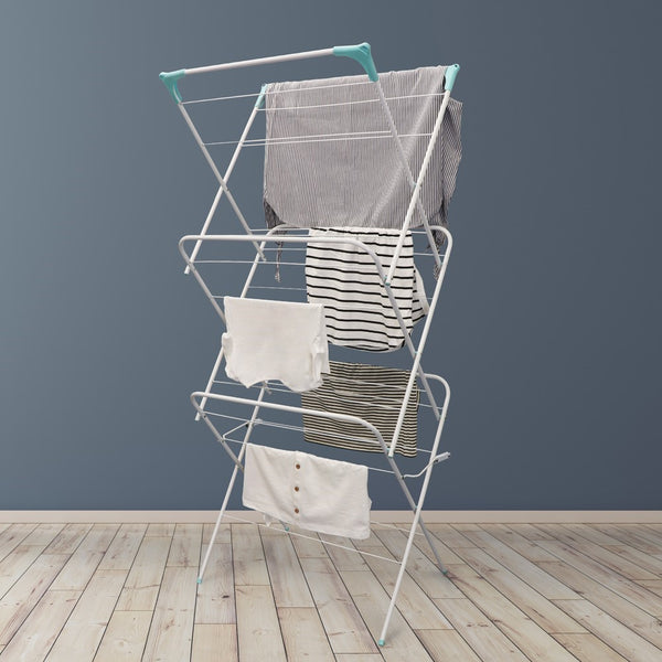 3 Tier White Clothes Airer 15M, foldable, powder-coated steel, indoor/outdoor drying rack – Keans Claremorris
